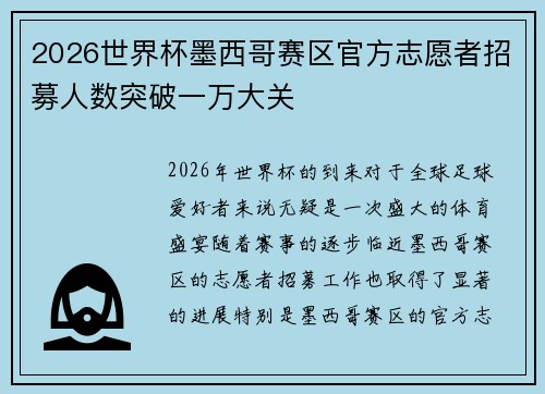 2026世界杯墨西哥赛区官方志愿者招募人数突破一万大关 2026世界杯墨西哥赛区官方志愿者招募人数突破一万大关